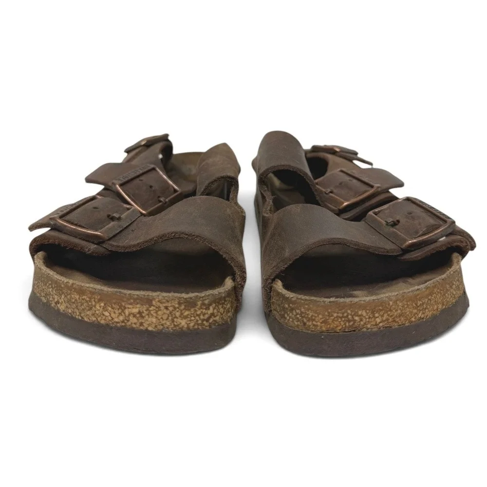 Birkenstock Sandals Women 37 Brown Milano Oiled Leather Backstrap Comfort Buckle - Picture 2 of 11